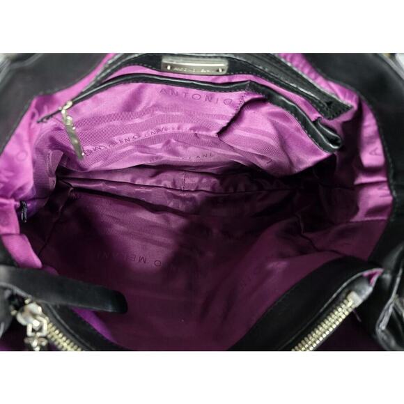 Antonio Melani Classic Black Leather Tote/Shoulder Bag Multi-Pocket - Picture 11 of 13
